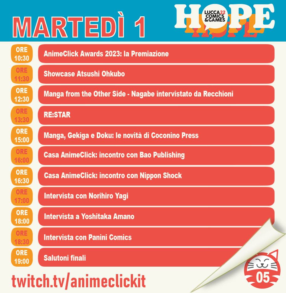 Programma Twitch AnimeClick al Lucca Comics 2022